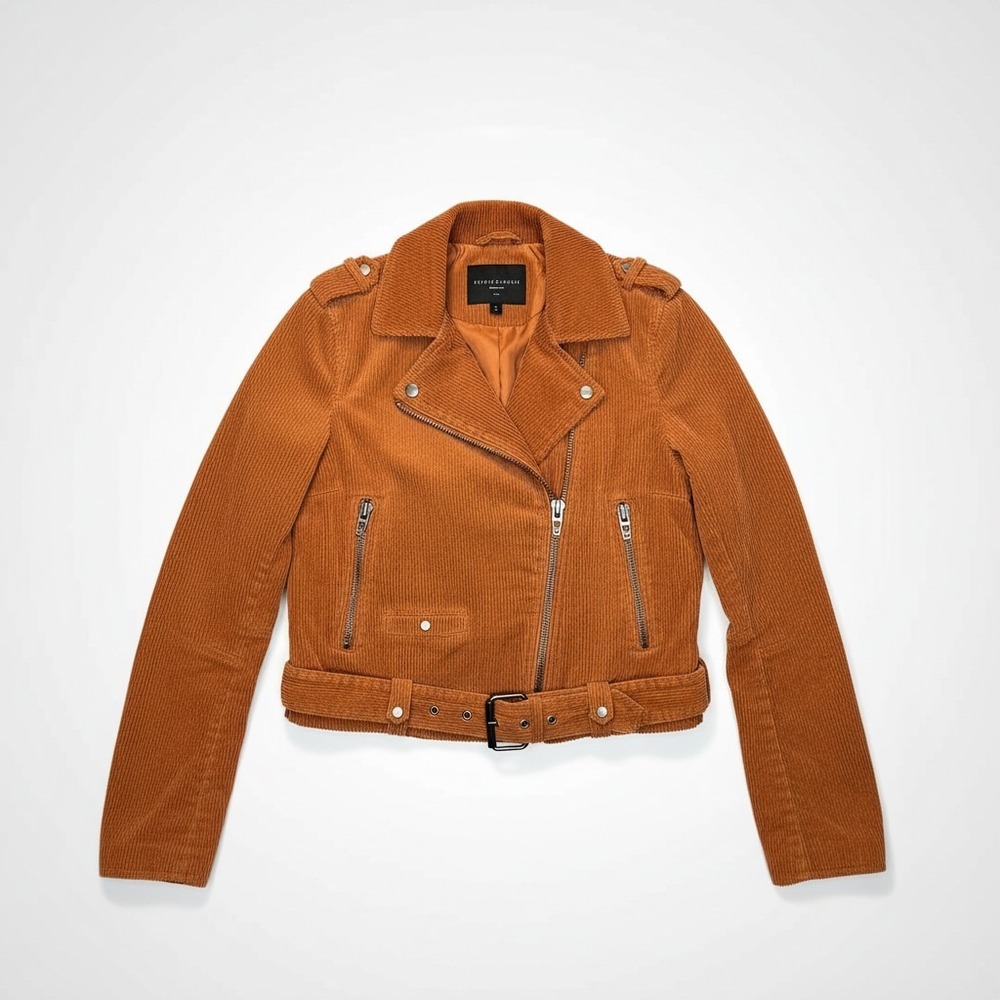 BLANKNYC Womens Moto Jacket XS Brown Corduroy Biker Belted Cropped